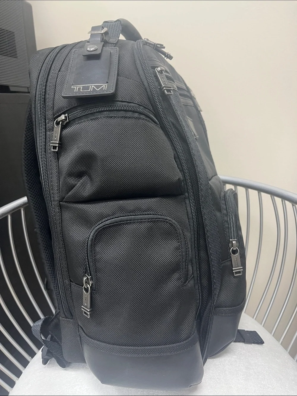 Tumi Black Nylon Men's Backpack with Leather Trim